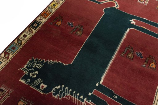 Backside of handmade 2000s Shiraz rug showing knot structure and weave density