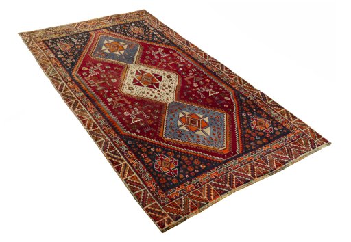 Close-up detail of 2000s Shiraz rug from Iran / Persia showing Wool weave