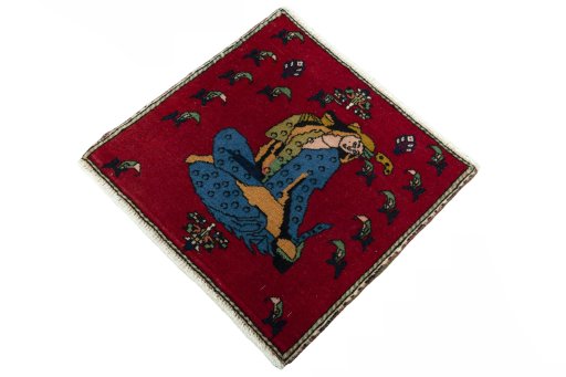 Corner detail of 2000s Shiraz rug showing border pattern and Wool pile