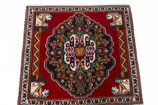 Surface texture of 2000s Shiraz rug with natural Wool and intricate pattern