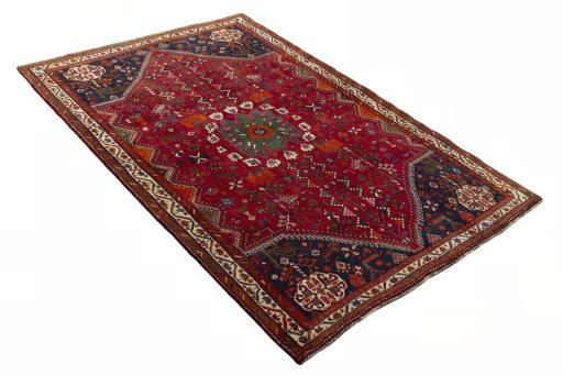 Close-up detail of 2000s Shiraz rug from Iran / Persia showing Wool weave