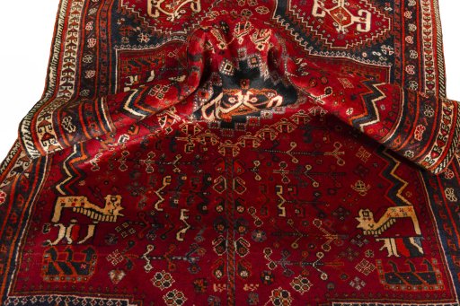 Close-up detail of 2000s Shiraz rug from Iran / Persia showing Wool weave