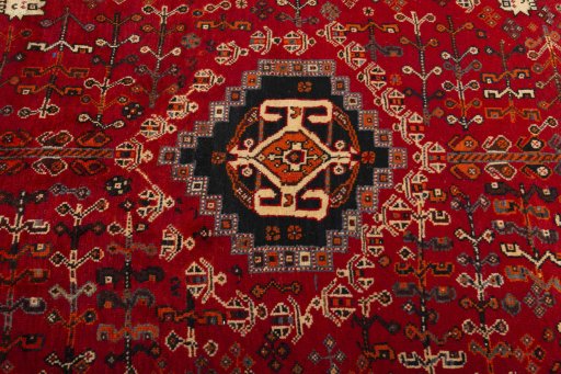 Central medallion detail of 2000s Shiraz rug from Iran / Persia
