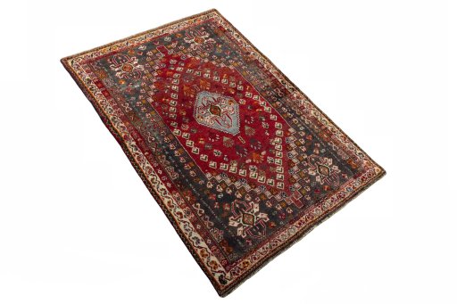 Close-up detail of 2000s Shiraz rug from Iran / Persia showing Wool weave
