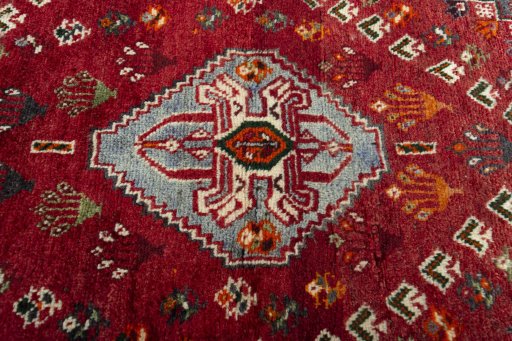 Central medallion detail of 2000s Shiraz rug from Iran / Persia