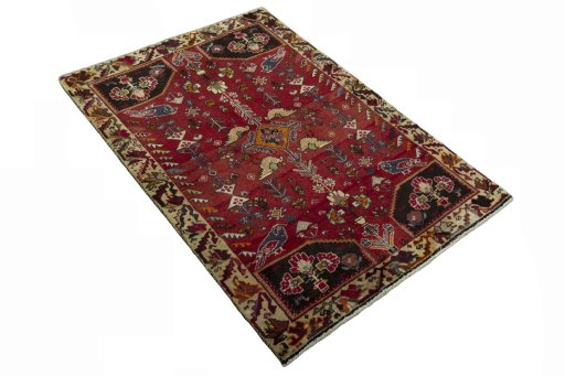 Close-up detail of 2000s Shiraz rug from Iran / Persia showing Wool weave