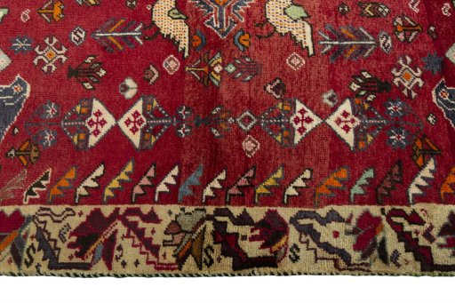 Full view of 2000s Shiraz rug from Iran / Persia, 159 × 115 cm in Red tones
