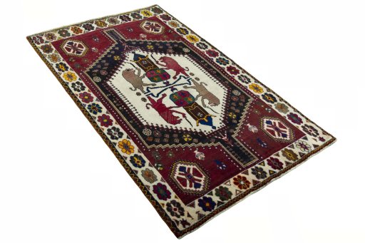 Close-up detail of 2000s Shiraz rug from Iran / Persia showing Wool weave