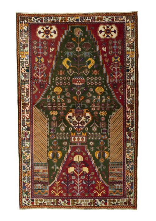 Full view of 2000s Shiraz rug from Iran / Persia, 194 × 122 cm in Green tones