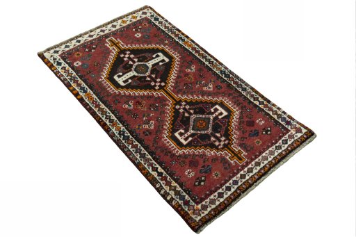 Close-up detail of 2000s Shiraz rug from Iran / Persia showing Wool weave