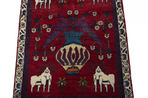 Full view of 2000s Shiraz rug from Iran / Persia, 235 × 73 cm in Red tones