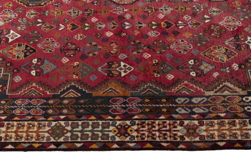 Full view of 2000s Shiraz rug from Iran / Persia, 263 × 170 cm in Red tones