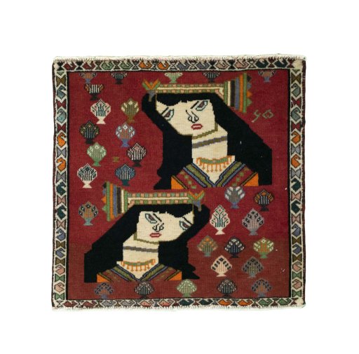 Full view of 2000s Shiraz rug from Iran / Persia, 60 × 60 cm in Red tones
