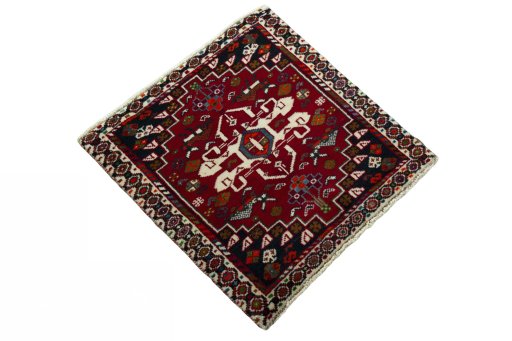 Close-up detail of 2000s Shiraz rug from Iran / Persia showing Wool weave