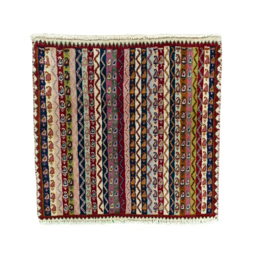 Full view of 2000s Shiraz rug from Iran / Persia, 55 × 57 cm in Multi Color tones