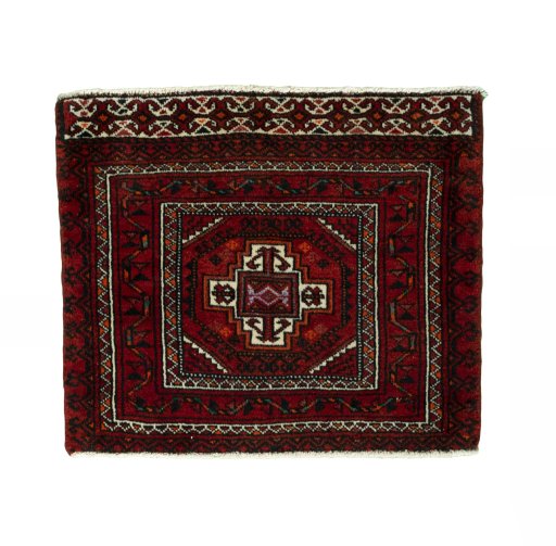 Full view of 2000s Shiraz rug from Iran / Persia, 53 × 60 cm in Red tones