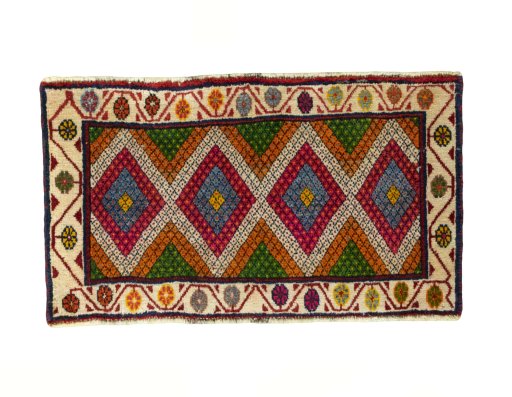 Full view of 2000s Shiraz rug from Iran / Persia, 41 × 71 cm in Red tones