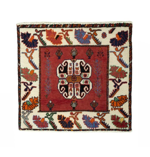 Full view of 2000s Shiraz rug from Iran / Persia, 61 × 63 cm in Red tones