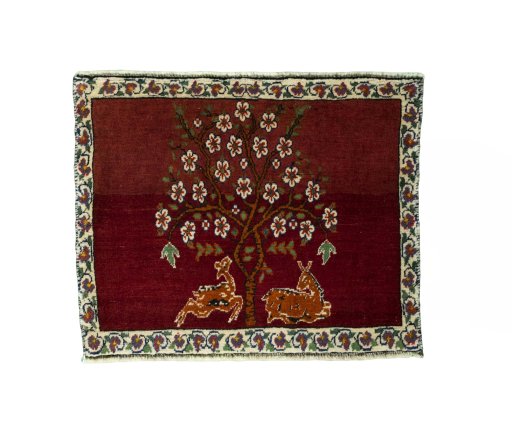 Full view of 2000s Shiraz rug from Iran / Persia, 60 × 73 cm in Red tones