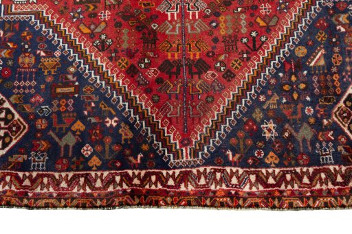 Full view of 2000s Shiraz rug from Iran / Persia, 283 × 174 cm in Red tones