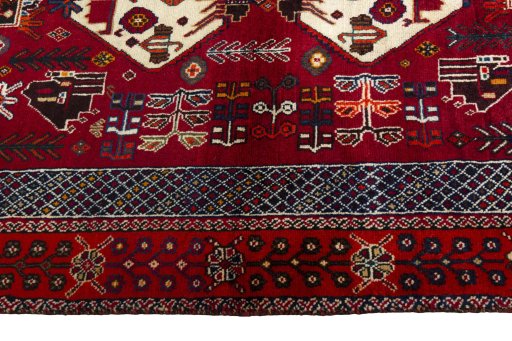 Full view of 2000s Shiraz rug from Iran / Persia, 193 × 110 cm in Red tones