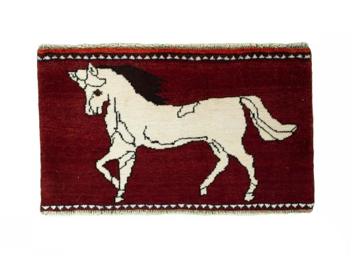 Full view of 2000s Shiraz rug from Iran / Persia, 47 × 80 cm in Red tones