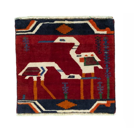 Full view of 2000s Shiraz rug from Iran / Persia, 52 × 57 cm in Red tones