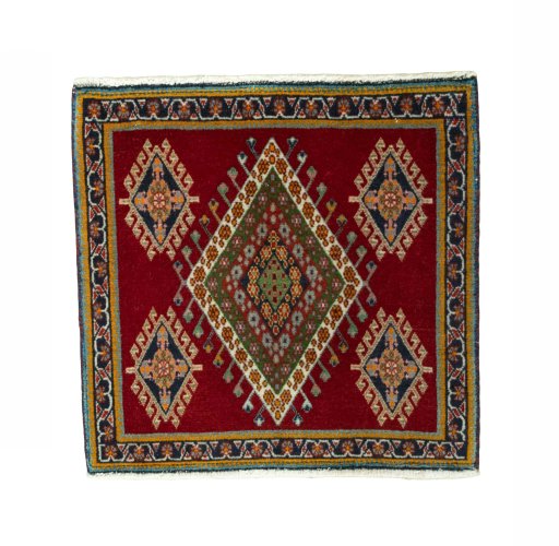 Full view of 2000s Shiraz rug from Iran / Persia, 60 × 60 cm in Red tones