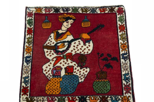 Surface texture of 2000s Shiraz rug with natural Wool and intricate pattern