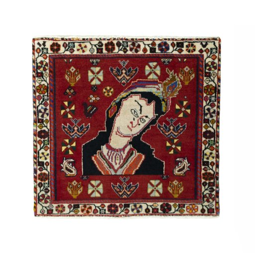 Full view of 2000s Shiraz rug from Iran / Persia, 67 × 70 cm in Red tones