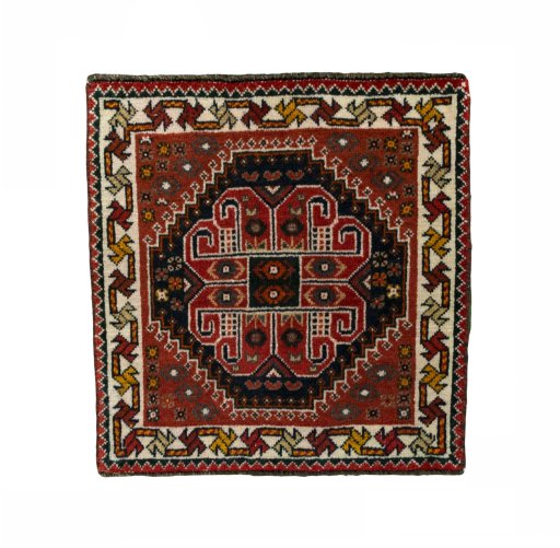 Full view of 2000s Shiraz rug from Iran / Persia, 57 × 55 cm in Red tones