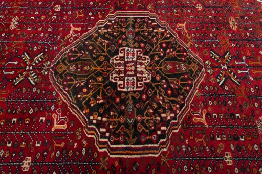 Central medallion detail of 2000s Shiraz rug from Iran / Persia
