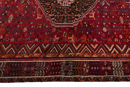 Full view of 2000s Shiraz rug from Iran / Persia, 259 × 166 cm in Red tones