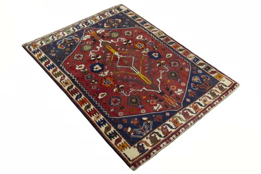 Close-up detail of 2000s Shiraz rug from Iran / Persia showing Wool weave