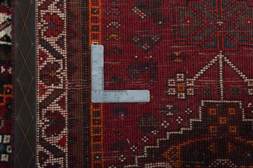 Close-up detail of 2000s Shiraz rug from Iran / Persia showing Wool weave