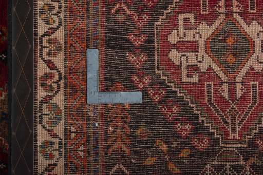 Close-up detail of 2000s Shiraz rug from Iran / Persia showing Wool weave