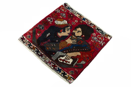 Corner detail of 2000s Shiraz rug showing border pattern and Wool pile