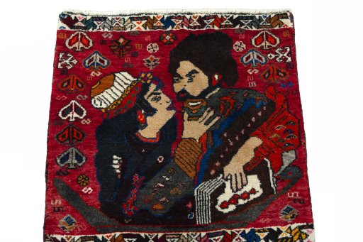 Surface texture of 2000s Shiraz rug with natural Wool and intricate pattern