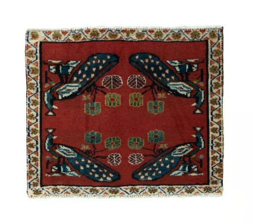 Full view of 2000s Shiraz rug from Iran / Persia, 54 × 64 cm in Red tones