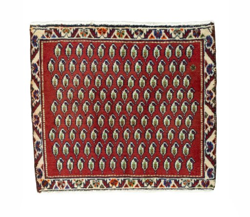 Full view of 2000s Shiraz rug from Iran / Persia, 54 × 60 cm in Red tones