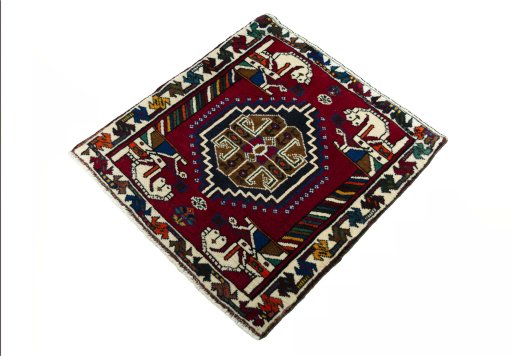 Corner detail of 2000s Shiraz rug showing border pattern and Wool pile