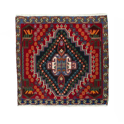 Full view of 2000s Shiraz rug from Iran / Persia, 60 × 62 cm in Red tones