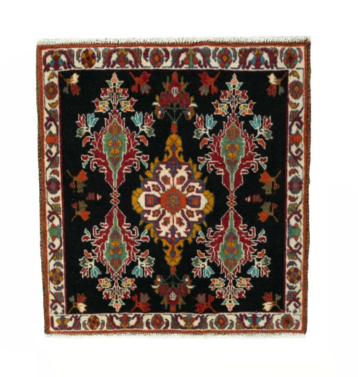 Full view of 2000s Shiraz rug from Iran / Persia, 72 × 67 cm in Red tones