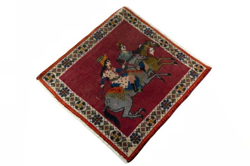 Corner detail of 2000s Shiraz rug showing border pattern and Wool pile