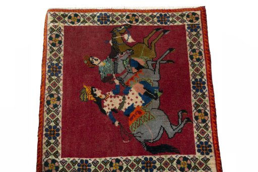 Surface texture of 2000s Shiraz rug with natural Wool and intricate pattern