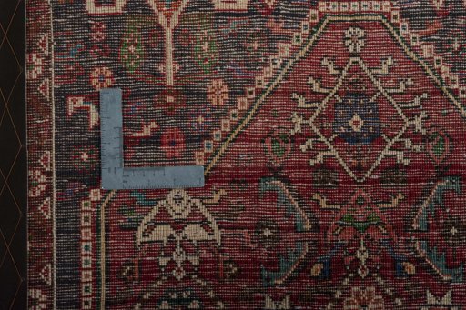 Close-up detail of 2000s Shiraz rug from Iran / Persia showing Wool weave