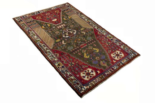 Close-up detail of 2000s Shiraz rug from Iran / Persia showing Wool weave