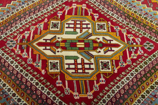 Central medallion detail of 2000s Shiraz rug from Iran / Persia