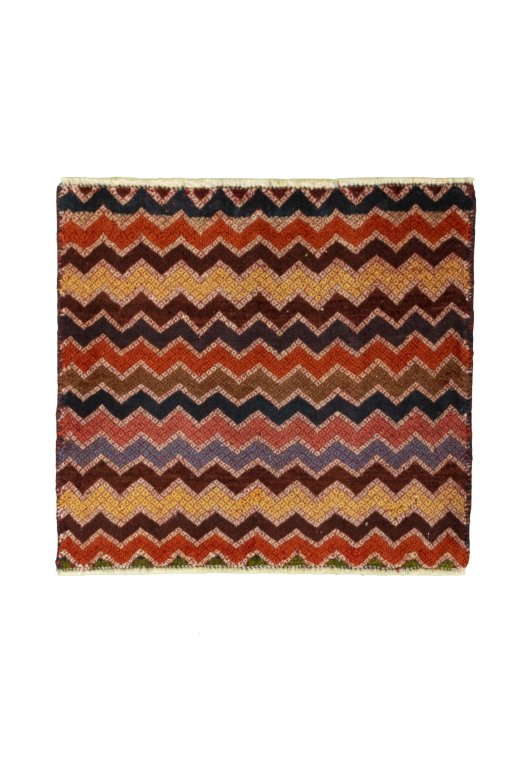 Full view of 2000s Shiraz rug from Iran / Persia, 55 × 60 cm in Red tones