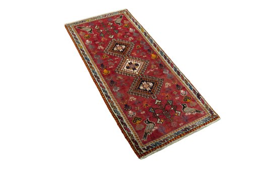 Close-up detail of 2000s Shiraz rug from Iran / Persia showing Wool weave